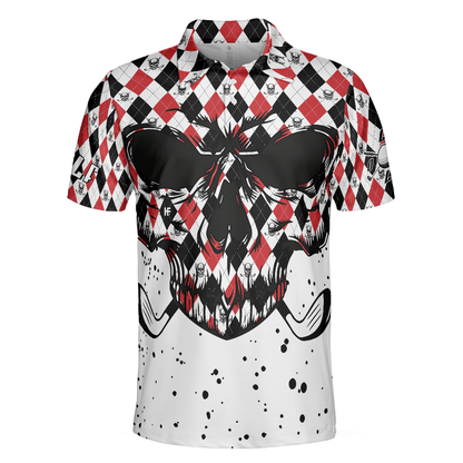 Golf Skull Red Black And White Pattern Polo Shirt, Argyle Pattern Polo Shirt, Best Golf Shirt For Men