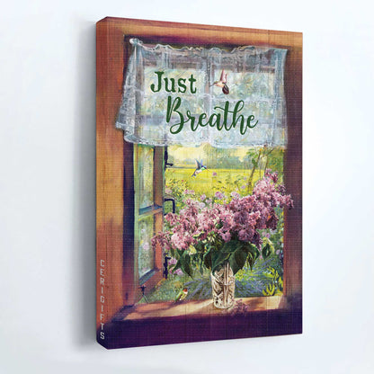 Jesus Portrait Canvas - Lavender drawing, Green meadow land, Vintage window Canvas - Gift For Christian - Just breathe Portrait Canvas