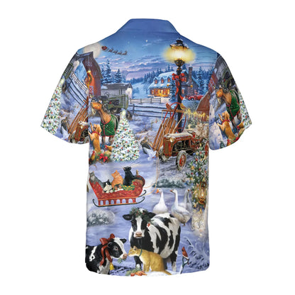 Beautiful Farm On Christmas Hawaiian Shirt, Pretty Animals On Farm, Christmas Farmhouse Hawaiian Shirt For Men, Perfect Gift For Farm Lovers, Friends, Husband, Boyfriend, Family