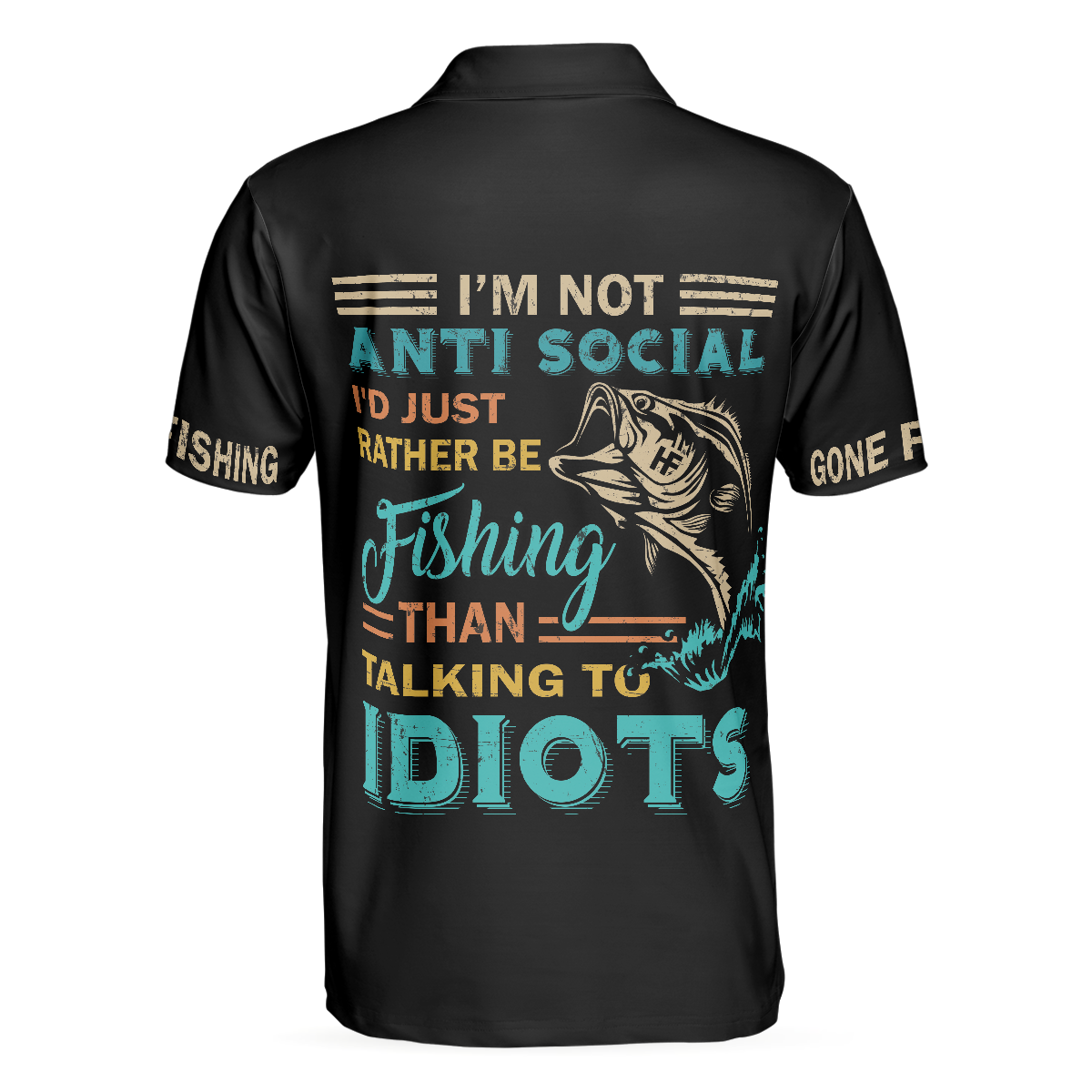 Fishsaurus Rex Gone Fishing Men Polo Shirt, I'm Not Anti-Social Polo Shirt, Best Fishing Shirt for Men, Gift for Fishing Lovers