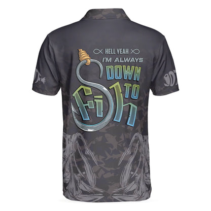 Black Skull Fishing Men Polo Shirt, I'm Always DTF Down To Fish Fishing Polo Shirt, Best Fishing Shirt For Men