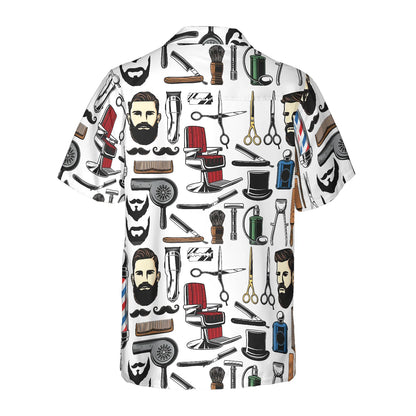 Barbershop Haircut & Shave Tools Pattern Hawaiian Shirt, Barber Symbol Aloha Shirt Summer For Men, Best Gift For Barber, Summer, Husband, Boyfriend