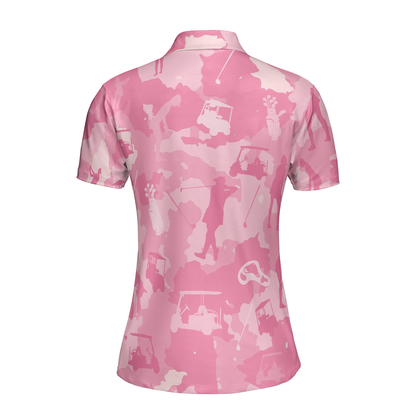 Golf Girl Camouflage V2 Short Sleeve Women Polo Shirt, Pink Camo Golf Shirt For Ladies, Cool Golf Gift For Women, Best Gift For Women Golfers
