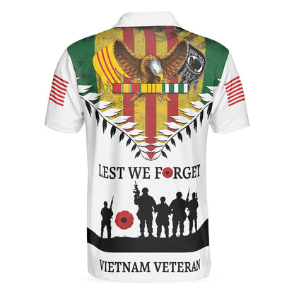 Eagles American Flag Veteran Men Polo Shirt, Lest We Forget Vietnam Veteran Polo Shirt, Best Gift Idea For Vietnam Veterans