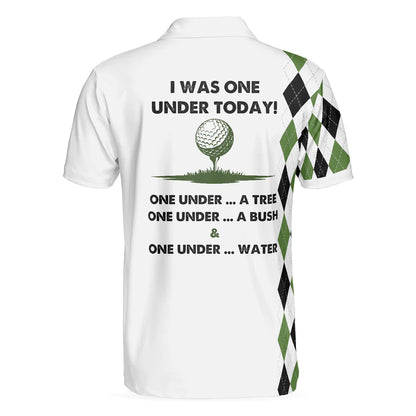 Black And Green Argyle Pattern Skeleton Golf Polo Shirt, I Was One Under Today Polo Shirt, Gift Idea For Male Players, Gift For Golfers