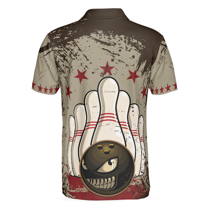Men Polo Shirt - Bowling Ball Vintage Background Short Sleeve Polo Shirt, Crazy Polo Shirt, Best Bowling Shirt For Men - Best Polo Shirt For Men