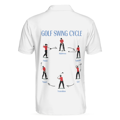 Golf Swing Life Cycle White Golf Polo Shirt, Best Golf Shirt For Men