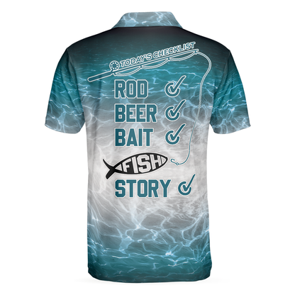 Best Ocean Fishing Men Polo Shirt, Fishing Checklist Rod Beer Bait Fish Story Shirt For Men, Gift For Fishing