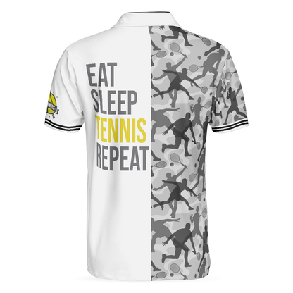Tennis Men Polo Shirt, Eat Sleep Tennis Repeat Shirt For Male Players, Best Tennis Themed Polo Shirt, Tennis Gift For Men
