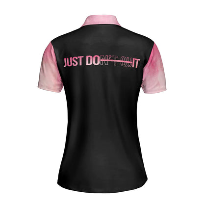 Leopard Argyle Pattern Golf Women Polo Shirt, Just Don't Quit Breast Cancer Awareness Short Sleeve Shirt, Pink Ribbon Polo Shirt For Ladies