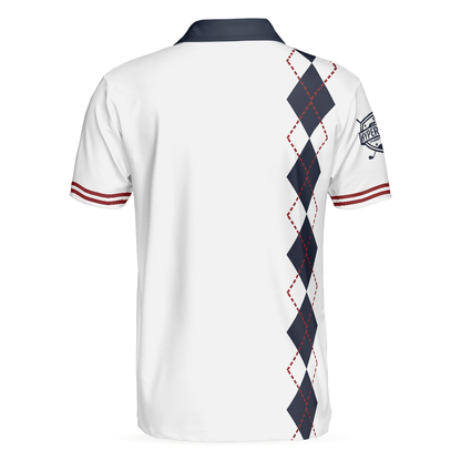 Weapons Of Grass Destruction Polo Shirt, White And Navy Argyle Pattern Polo Shirt, Best Golf Shirt For Men - Perfect Gift For Men, Golfers