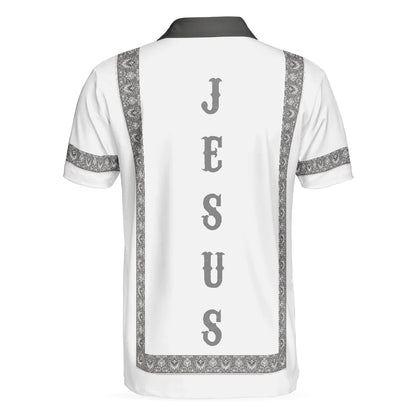 Black And White Jesus Men Polo Shirt, Jesus's Resurrection Egyptian Polo Shirt, Best Christian Shirt For Men