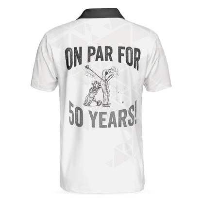 Golf Pattern On Par For 50 Years Men Polo Shirt, Black And White Polo Shirt, Best Golf Shirt For Men
