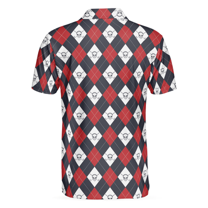 Golf Argyle Skull Short Sleeve Men Polo Shirt, Skull Golf Shirt For Men, Best Gift For Golfers, Best Gift For Golfers