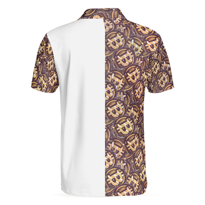 Golden Black Bitcoin Polo Shirt, White Bitcoin-Themed Polo Shirt, Best Shirt For Bitcoin Investors