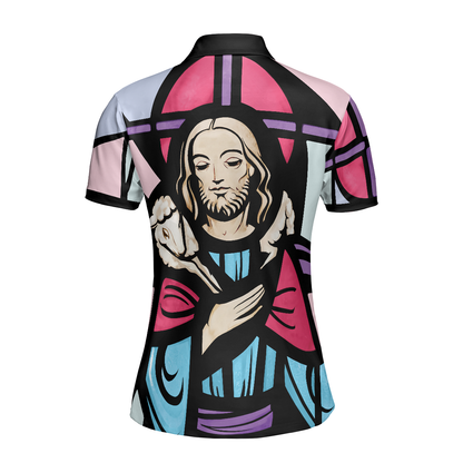 Good Shepherd Jesus Christ Short Sleeve Women Polo Shirt, Jesus Polo Shirt, Best Christian Shirt For Women, Gift For Golfers