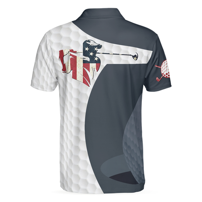 Golf Swing American Flag Polo Shirt, Golf Ball Texture Polo Shirt, Patriotic Golf Shirt For Men, Cool Gift For Golfers