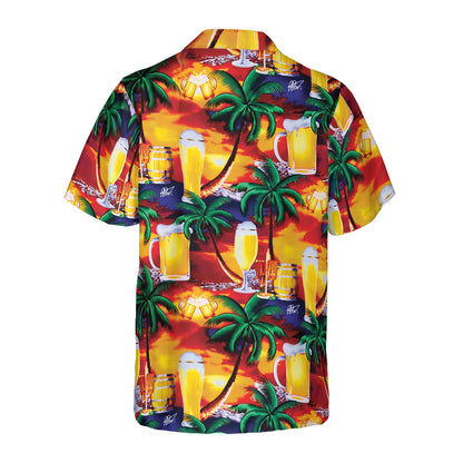 Beer in Paradise Hawaiian Shirt, Palm Tree Hawaiian Shirt, Beer Tropical Summer Aloha Shirt For Men, Perfect Gift For Beer Lovers, Friends, Husband, Boyfriend, Family