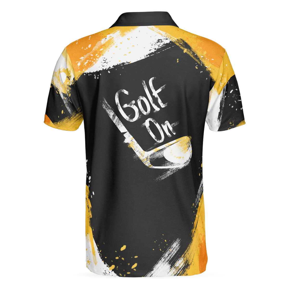 Artistic Black and Gold Crayon Strokes Short Sleeve Men Polo Shirt, Golf On Golf Shirt For Men