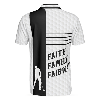 Black And White Golf Men Polo Shirt, Faith Family Fairways American Flag Golf Shirt For Men, Gift For Golfers