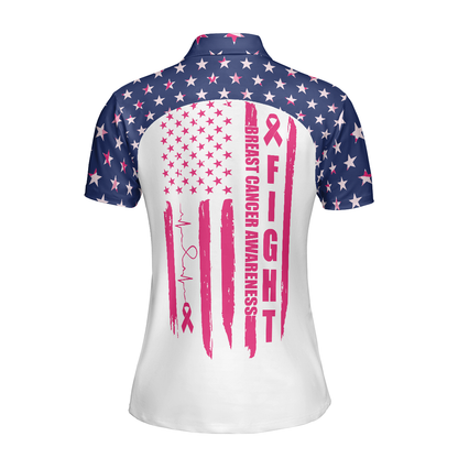 Fight Breast Cancer Awareness American Flag Short Sleeve Women Polo Shirt, Colorful Breast Cancer Awareness Month Shirt