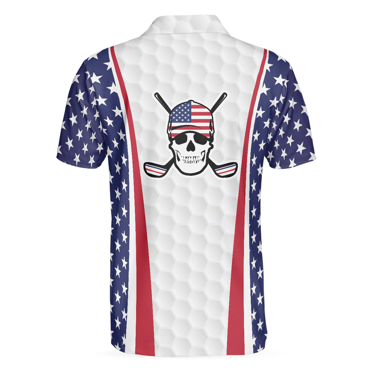 Patriotic Golf Texture Short Sleeve Skull USA Flag Golf Men Polo Shirt, American Flag Polo Shirt, Best Golf Shirt For Men