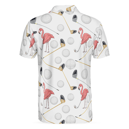 Flamingo Golfer Polo Shirt, Pink Flamingo Golf Polo Shirt, Flamingo Themed Short Sleeve Shirt For Golfers