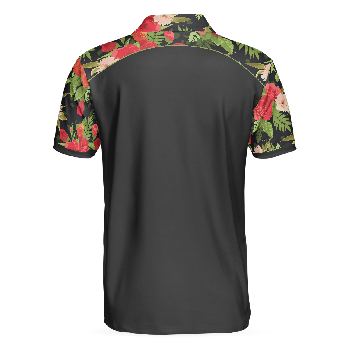 Tropical Roses Pattern Polo Shirt, Black Polo Shirt With Roses, Print Roses Pattern Shirt For Adults - Perfect Gift For Men