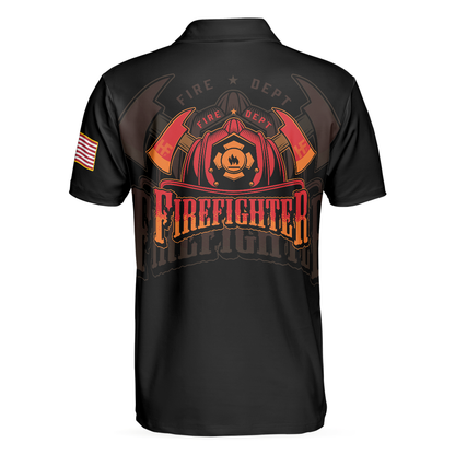 Firefighter Skull Flame Short Sleeve Men Polo Shirt, Black American Flag Firefighter Shirt For Men, Gift For Firefighter