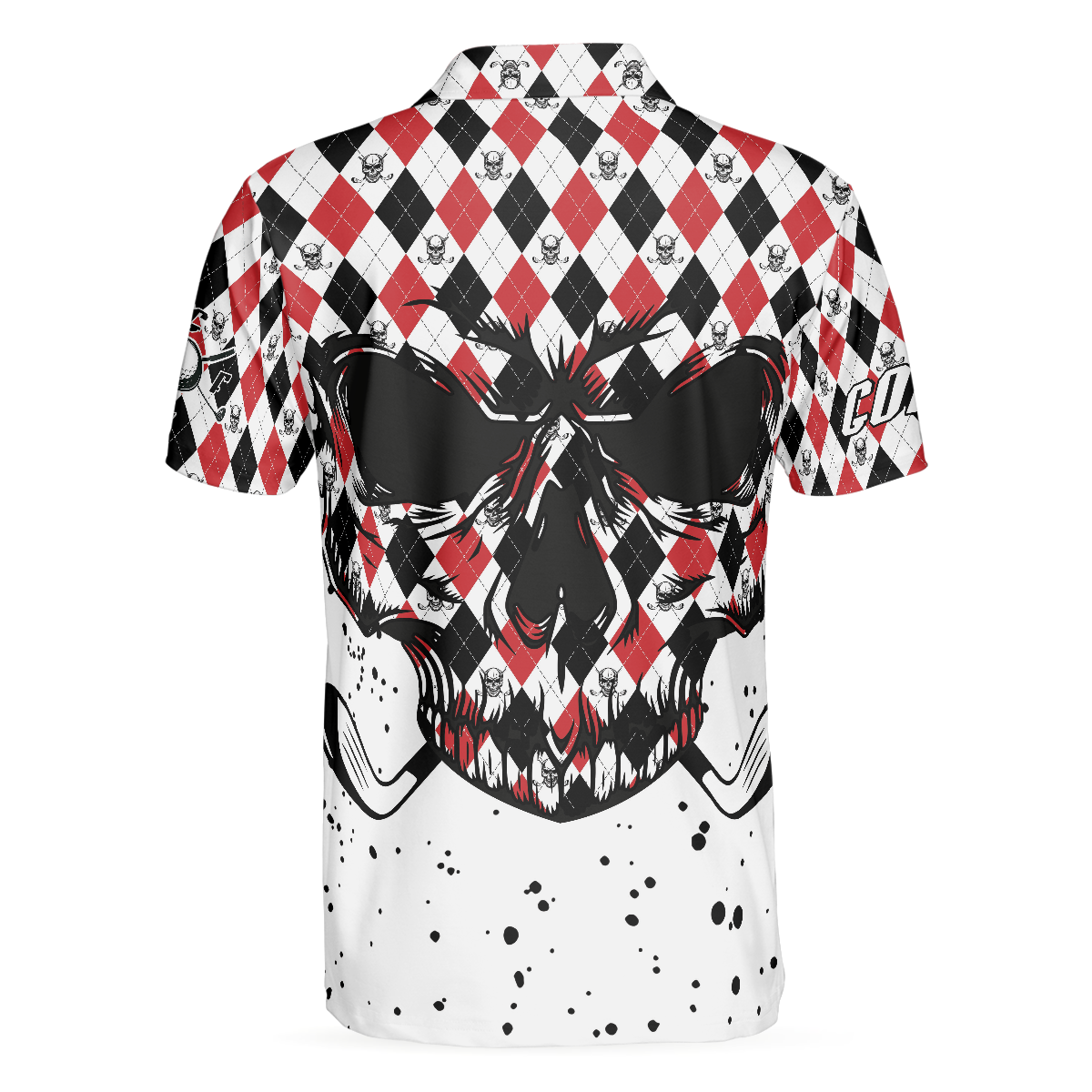 Golf Skull Red Black And White Pattern Polo Shirt, Argyle Pattern Polo Shirt, Best Golf Shirt For Men