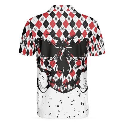 Golf Skull Red Black And White Pattern Polo Shirt, Argyle Pattern Polo Shirt, Best Golf Shirt For Men