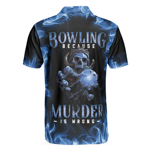 Men's Blue Flame Skull Polo Shirt - Casual, Stretchy, and Perfect for Summer