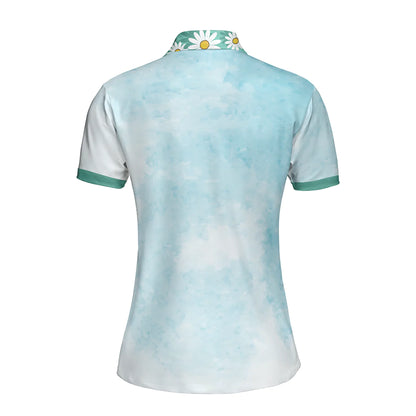 Light Blue Tie Dye Daisy Floral Golf Course Women Polo Shirt, Life Is Better On The Golf Course Golf Girl Short Sleeve Shirt For Ladies