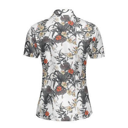 Tropical Flowers Shirt Short Sleeve Women Polo Shirt - Perfect Gift For Women