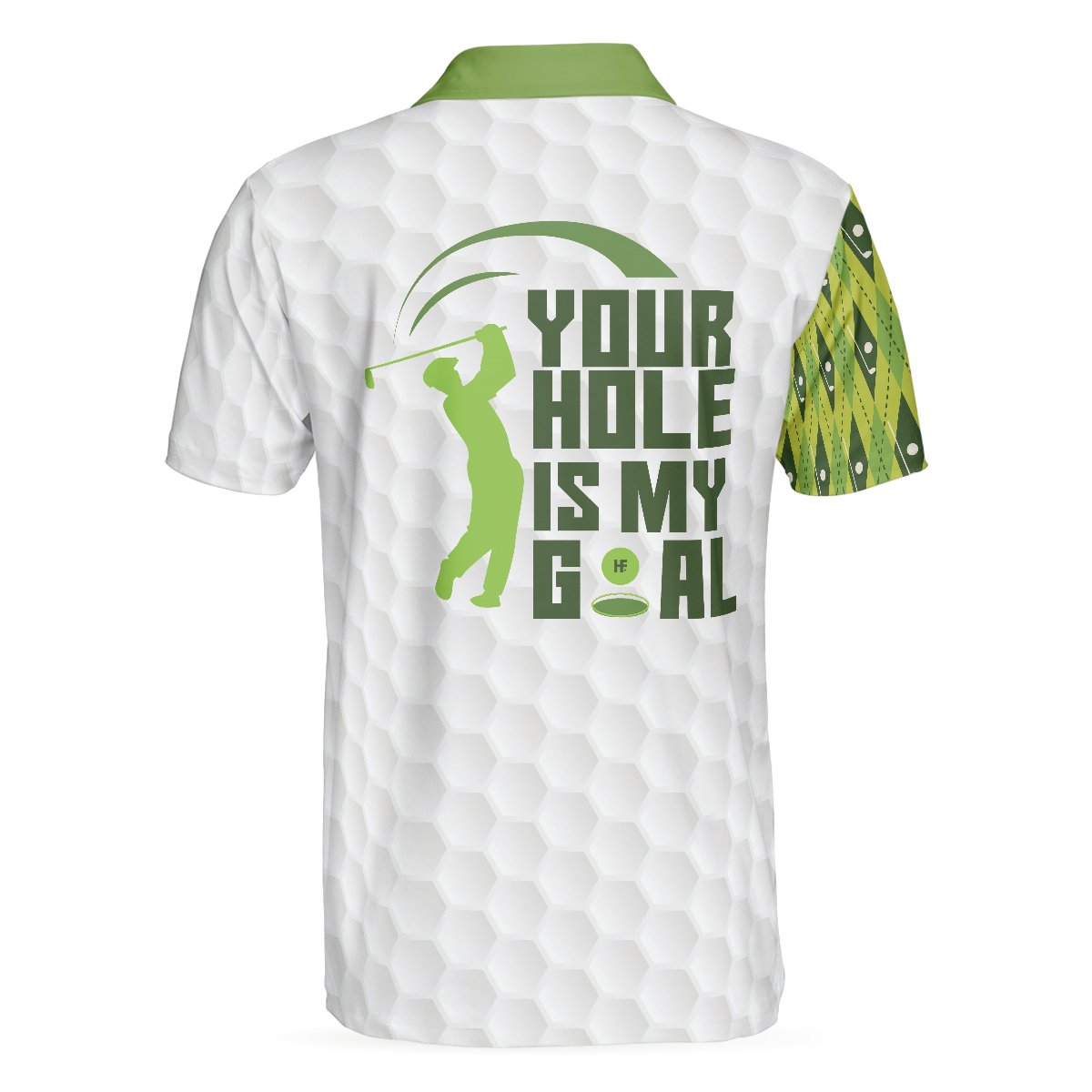 Your Hole Is My Goal Green Argyle Pattern Polo Shirt, White And Green Golfing Shirt For Male Golfers - Perfect Gift For Men