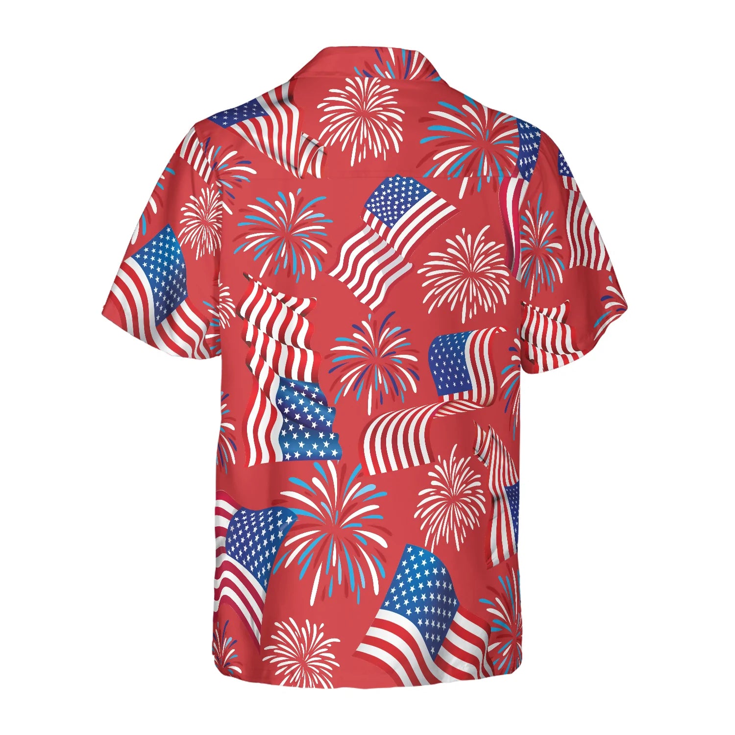 Flamingo US Flag Firework Pattern Full Printed Hawaiian Shirt