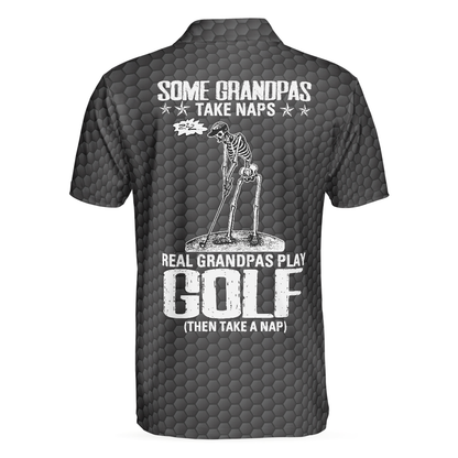 Golf Some Grandpas Polo Shirt, Black Golf Seamless Pattern Skeleton Golfer Skull Golf Shirt For Men