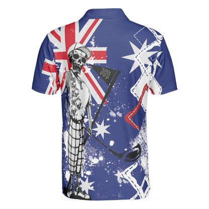 Argyle Pattern Skeleton Golfing Men Polo Shirt, Golf I Like It Rough Australian Flag Polo Shirt, Funny Golf Shirt For Men