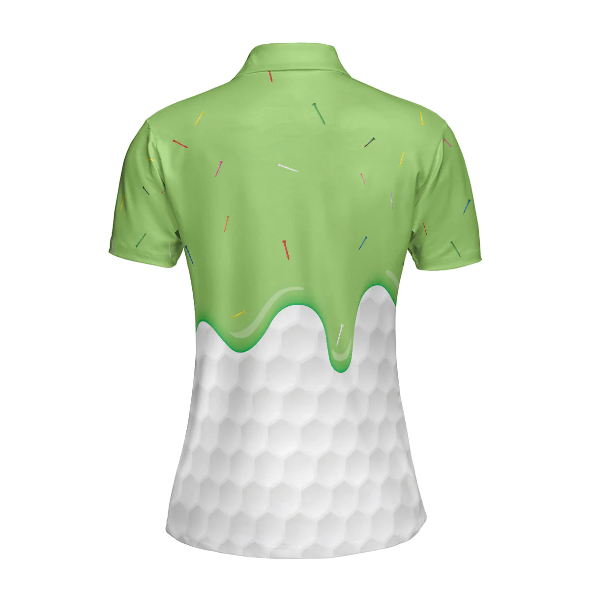 Golf Ball Pattern Women Polo Shirt, Green Ice Cream Melting On Golf Ball Cone Golf Short Sleeve Shirt For Ladies, Cool Gift For Female Golfers