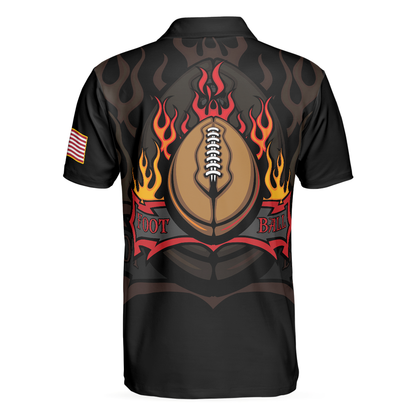 Flame American Football Black Men Polo Shirt, American Flag Football Polo Shirt, Best Football Shirt For Men