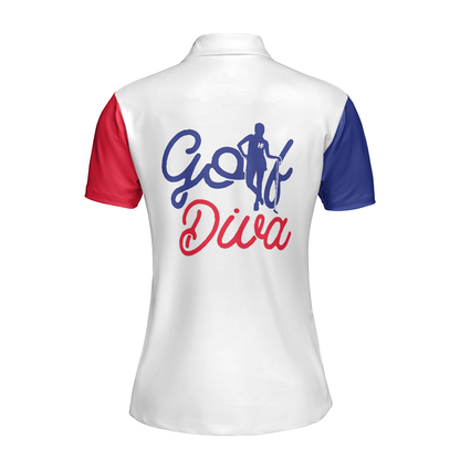 Golf Diva Short Sleeve Women Polo Shirt, Argyle Pattern Polo Shirt For Ladies, Best Golf Shirt For Women