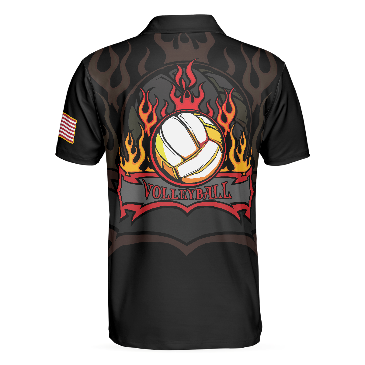 Volleyball Flame Short Sleeve Polo Shirt, Black American Flag Polo Shirt, Best Volleyball Shirt - Perfect Gift For Men