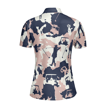 Golf Girl Camouflage V3 Short Sleeve Women Polo Shirt, Camo Golf Shirt For Ladies, Cool Golf Gift For Women, Best Gift For Women Golfers