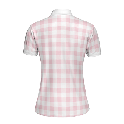 Sexy Golf Girl With A Golf Club Golf Short Sleeve Women Polo Shirt, White And Pink Golf Shirt For Ladies - Perfect Gift For Women, Female, Golfers