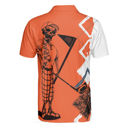 Your Hole Is My Goal Golf Polo Shirt, Orange Argyle Pattern Skeleton Golfer Polo Shirt, Best Golf Shirt - Perfect Gift For Men