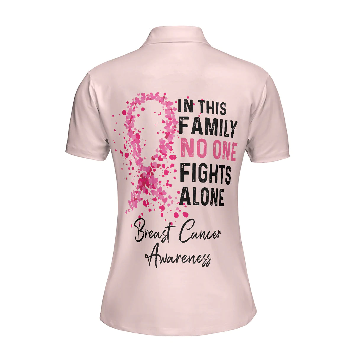 Breast Cancer Awareness Short Sleeve Women Polo Shirt, In This Family No One Fights Alone Shirt For Ladies, Cool Gift For Female