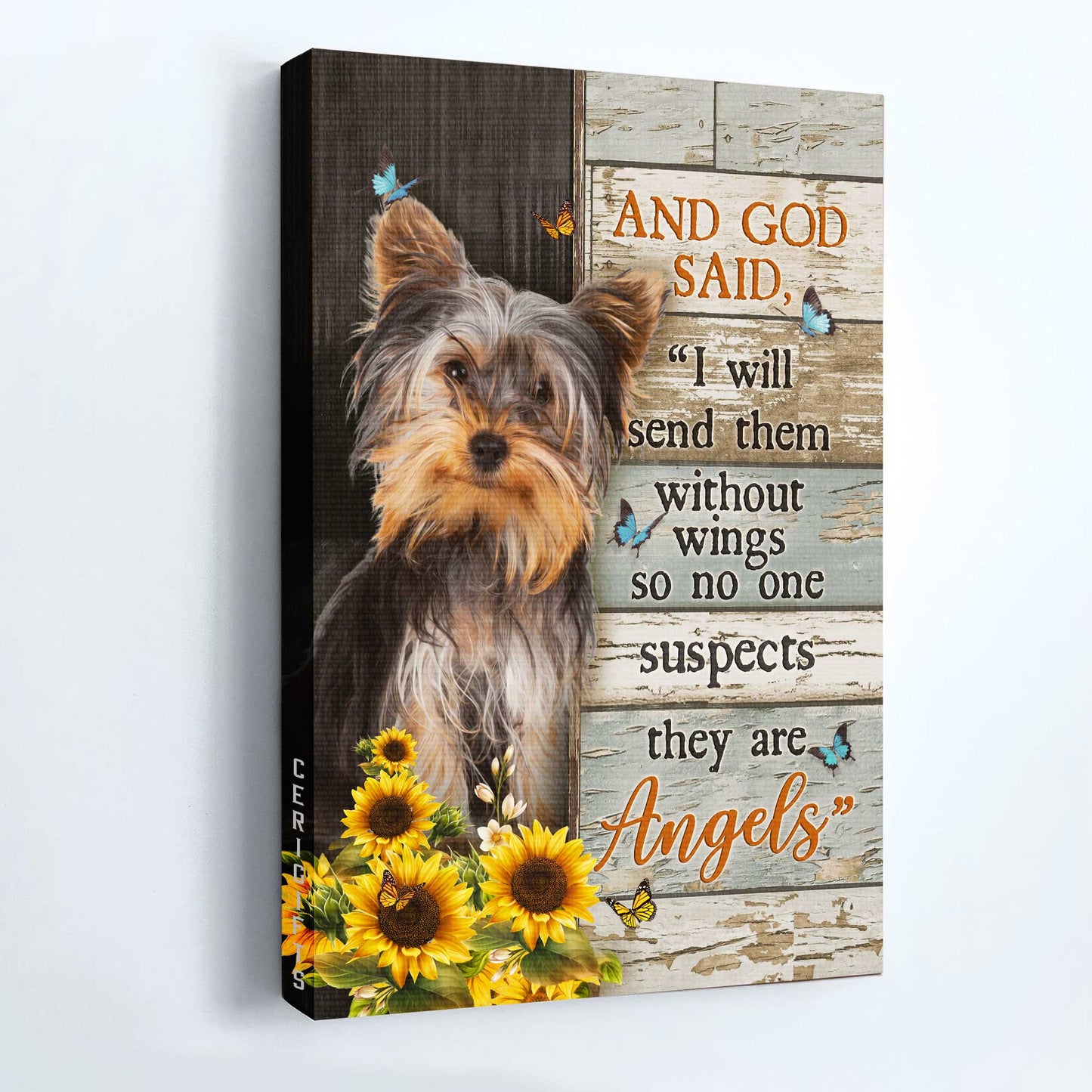 Jesus Portrait Canvas - Little Yorkshire Terrier, Sunflower garden, Butterfly Portrait Canvas - Gift For Christian - And God saidy Portrait Canvas