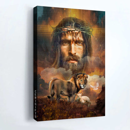 Jesus Portrait Canvas - Lion of Judah, Lamb of God, Holy spirit Dove Portrait Canvas - Inspirational gift, Gift For Christian