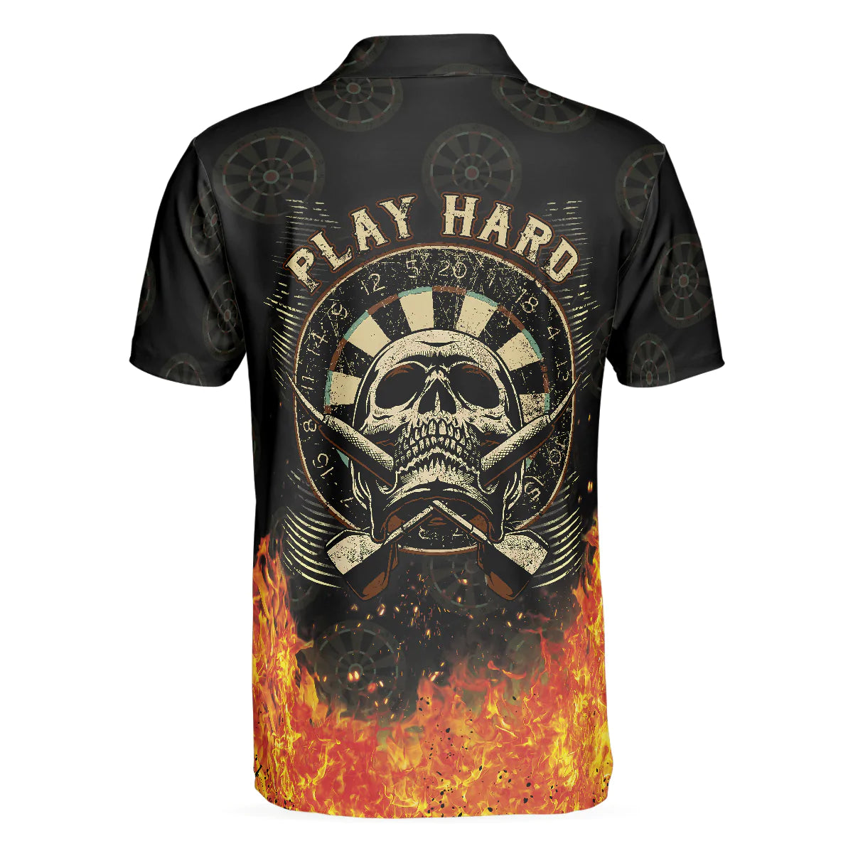 Fire Play Hard Skull Men Polo Shirt, In Dart We Trust Short Sleeve Polo Shirt, Cool Dart Shirt For Men