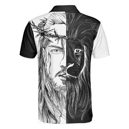 Jesus Christ Lion Contrast Art Christian Men Polo Shirt, Black And White Christian Shirt For Men, Best Shirt For Christian